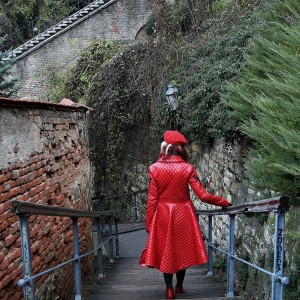Lady in red coat